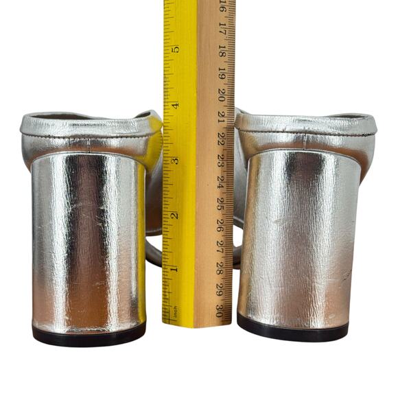 Stuart Weitzman Heeled Metallic Silver Mules Leather Women SZ 9.5 Formal Party - Picture 5 of 13